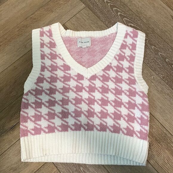 Pink Rose Houndstooth Sweater Vest - Picture 1 of 5
